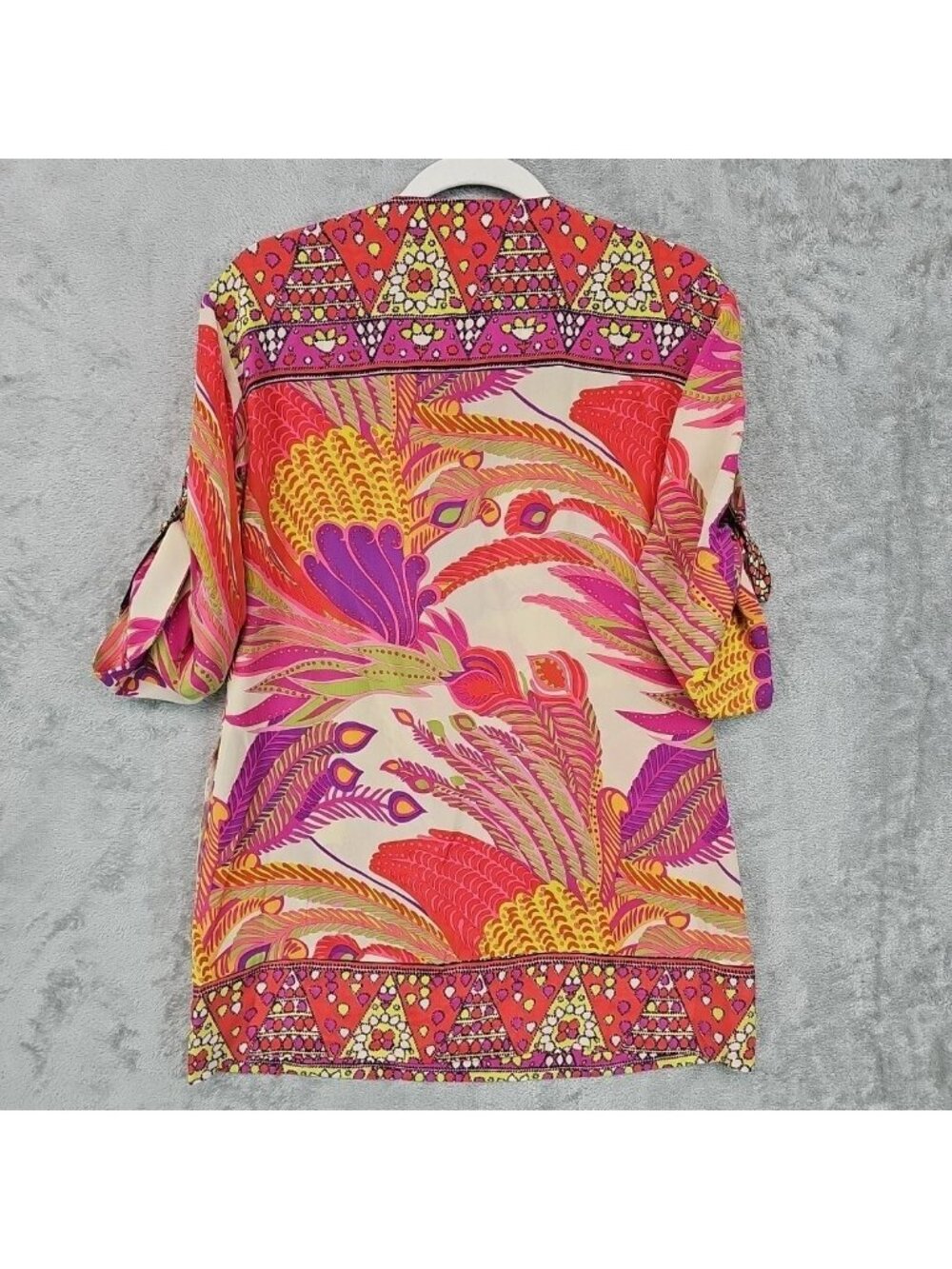 Nanette Lepore Dress Womens 0 Multicolor V Neck 3/4 Sleeve Shift Beaded Silk - Picture 7 of 12